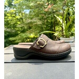 Clarks Bendables Women's Size 6.5M Shoes Brown Leather Mules Clogs academia